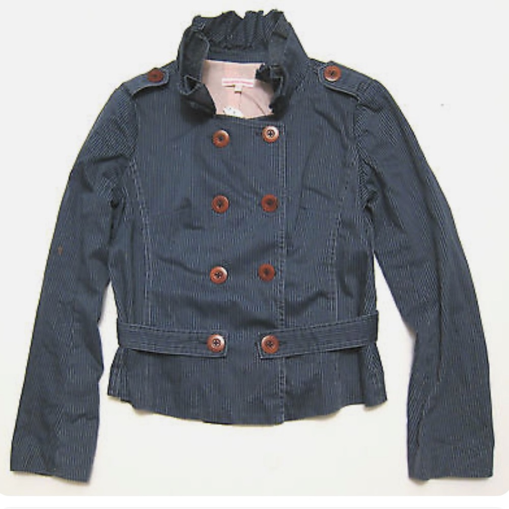 Charlotte Ronson jacket souble breasted stripe coat w/ ruffle collar sz 4
